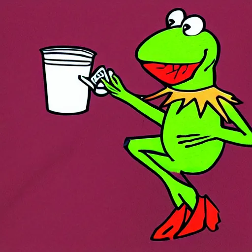 Prompt: kermit the frog drinking a soda