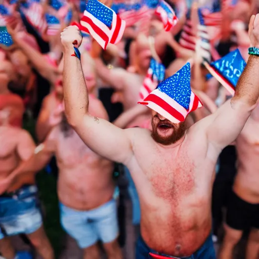 Prompt: maga supporters worshipping a sausage, canon eos r 3, f / 1. 4, iso 2 0 0, 1 / 1 6 0 s, 8 k, raw, unedited, symmetrical balance, full shot