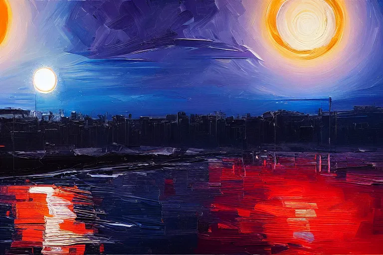 Prompt: solar eclipse, by alena aenami, oil on canvas