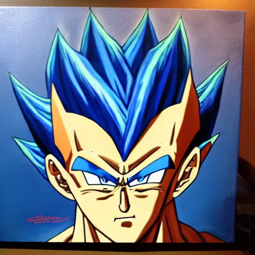 Prompt: oil paint of a fusion of old vegeta and oabama as a oil painting, gogeta, realistic painting, non anime, 4 k, detailed, full body, painting, on paper, paint smears, smooth, by a oil painter