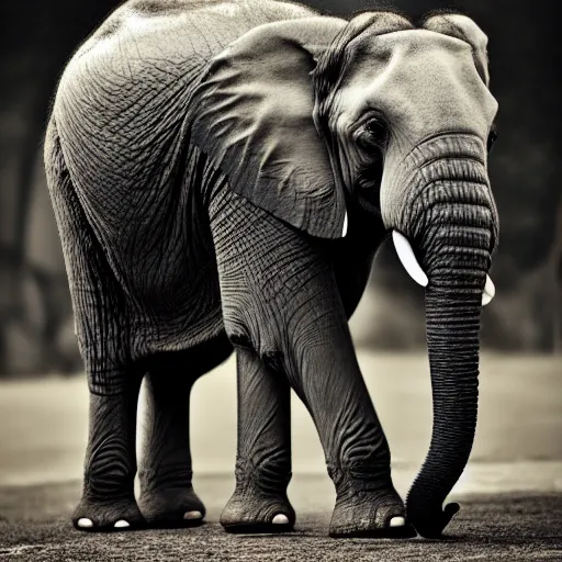Prompt: an elephant standing on a ball, photography, award winning, high definition