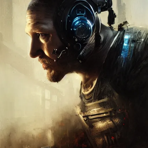 Image similar to tom hardy as henry dorsett case, cyborg, hacker, cyberpunk, painted by seb mckinnon, high detail, dramatic light, digital art, painted by greg rutkowski, promotional movie posterart, trending on artstation