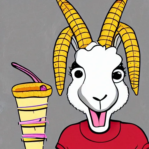 Prompt: billy the Disney goat with a whole churro in his mouth, line art