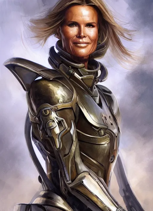 Image similar to a professional painting of Elle Macpherson, clothed in military armor, olive skin, long dark hair, beautiful bone structure, symmetrical facial features, intricate, elegant, digital painting, concept art, smooth, sharp focus, illustration, from StarCraft by Ruan Jia and Mandy Jurgens and Artgerm and William-Adolphe Bouguerea