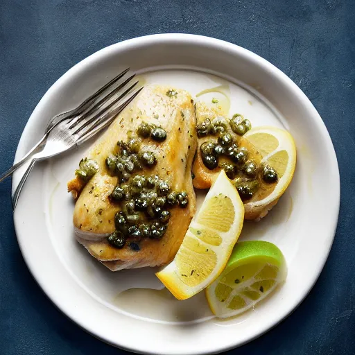 Image similar to a plastic version of chicken piccata, photograph