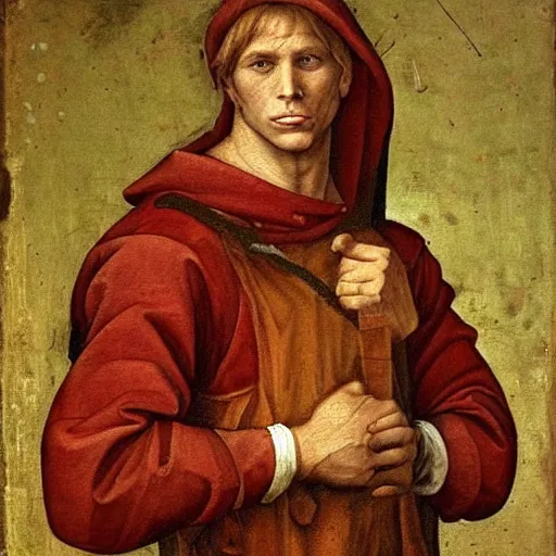 Image similar to A 14th century italian renaissance oil painting of Jerma985, portrait of Jerma985, grainy, realistic, very realistic, hyperrealistic, highly detailed, very detailed, extremely detailed, very neat, very epic, very cool, detailed, trending on artstation