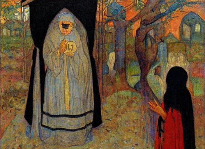 Image similar to the head of all the streets, surreal religious painting by minerva teichert