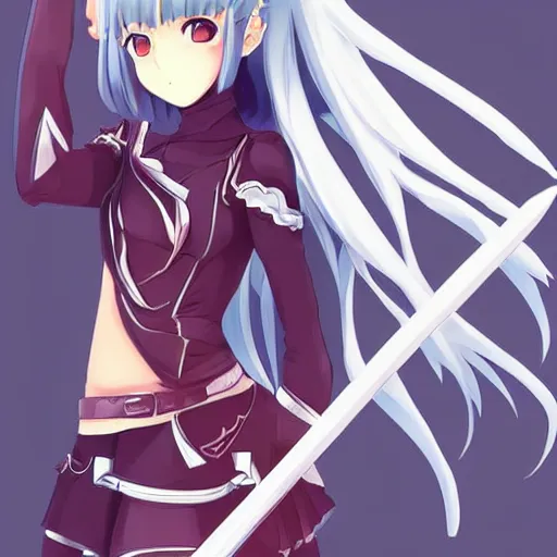 Prompt: digital art of an anime girl holding a giant sword, trending on artstation, detailed anime copic art, Prismacolor