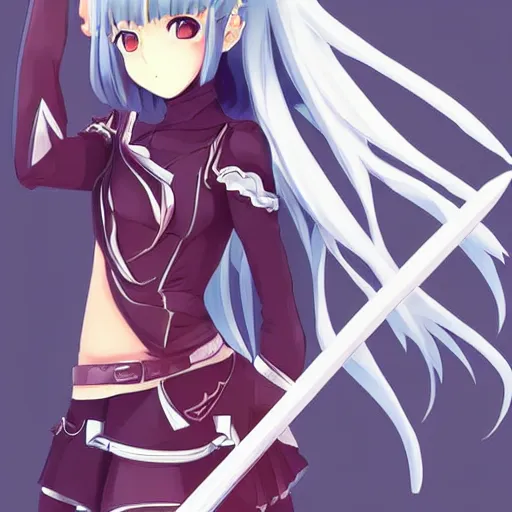 anime girl with blue hair and sword