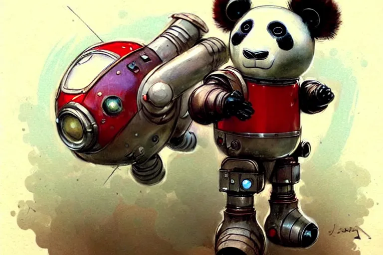 Prompt: adventurer ( ( ( ( ( 1 9 5 0 s retro future robot android panda. muted colors. ) ) ) ) ) by jean baptiste monge!!!!!!!!!!!!!!!!!!!!!!!!! chrome red