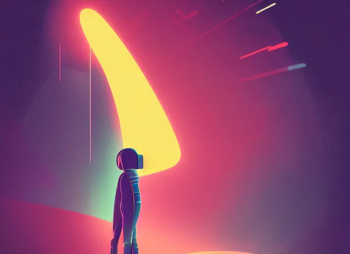 Image similar to portrait of a young astronaut girl, colorful, modern art deco, mads berg, karolis strautniekas, christopher balaskas, stippled light, fog, moody, fine texture, editorial illustration, dramatic lighting, dynamic composition, detailed, matte print, dynamic perspective, muted color