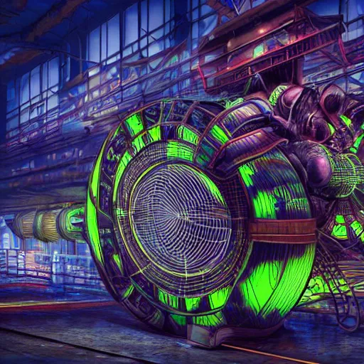 Prompt: album art, tripmachine, album is called tripmachine, photo of a huge steampunk generator, 8 k, fluorescent colors, halluzinogenic, multicolored, exaggerated detailed, front shot, 3 d render, octane