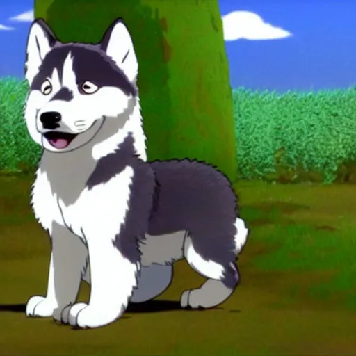 Prompt: husky puppy animated by studio ghibli, ary by studio ghibli,