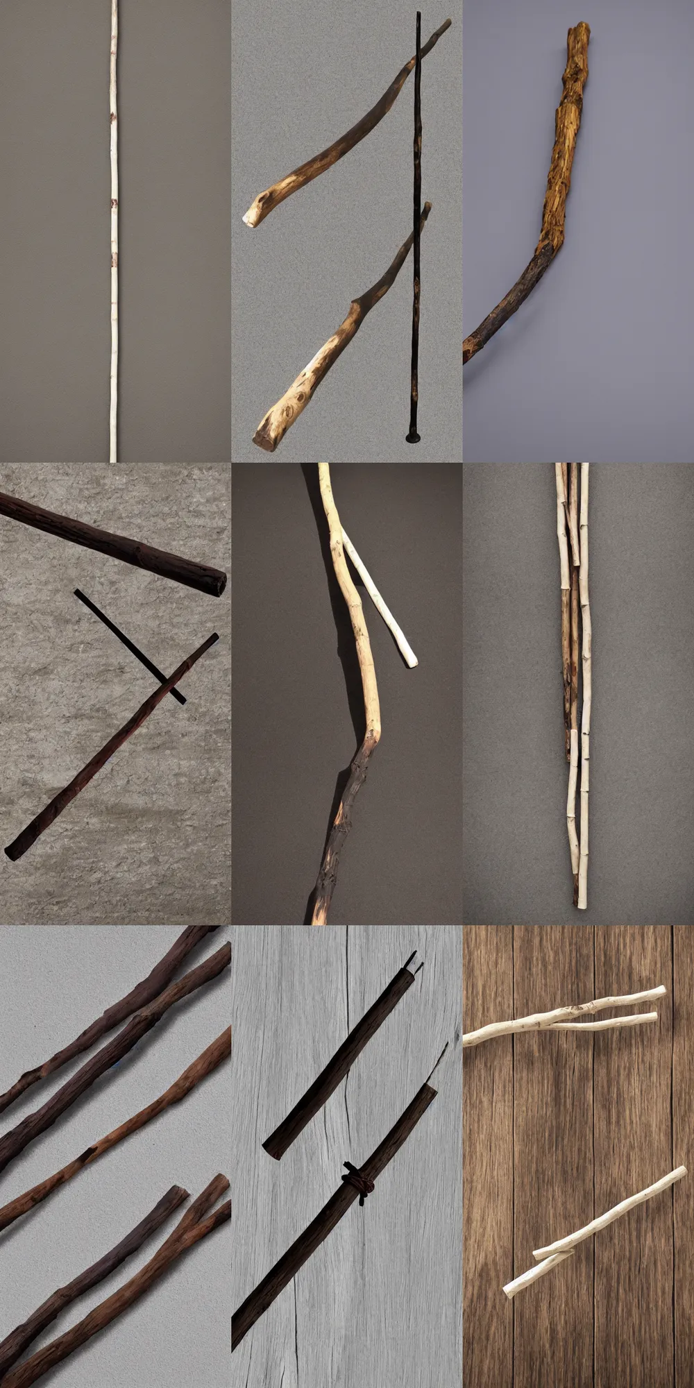 Prompt: picture of a single long dark wooden modern ninja staff, close shot, single long stick, white background