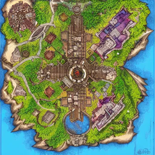 Image similar to D&D battlemap of small town, medieval dnd, colorfull digital fantasy art, 4k