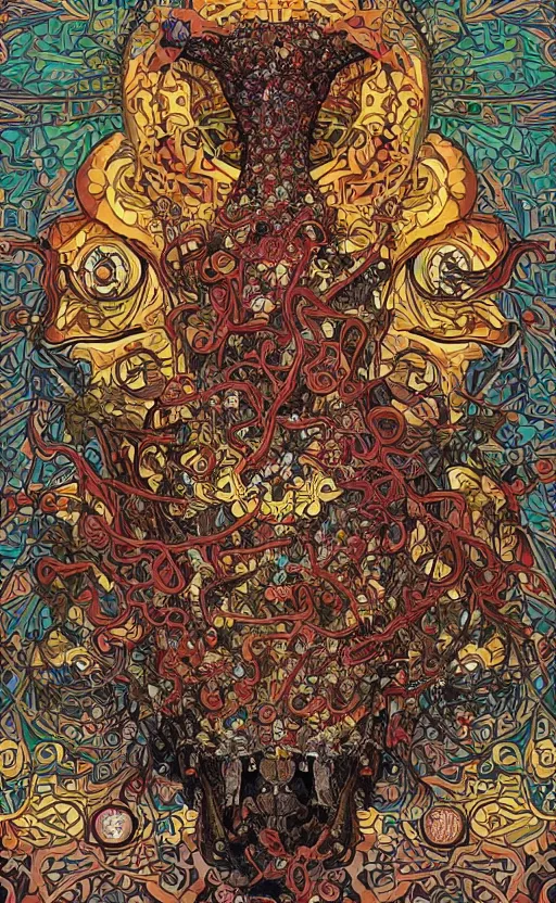 Image similar to intricate skull of a crow, background are varities of superhot chili peppers, bhut jolokia, carolina reaper, trinidad scorpion, voronoi, fibonacci sequence, leaves, by Moebius, Alphonse Mucha, peter mohrbacher, hiroshi yoshida, Art Nouveau, skate art, cgsociety, complementary colour scheme, psychedelic, complementary colour scheme, 3d