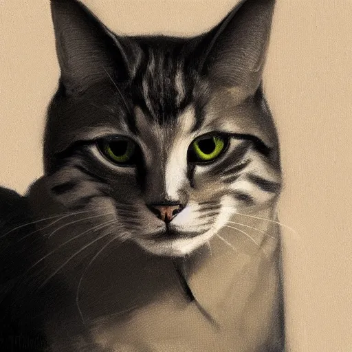 Image similar to portrait of a cat, trending on artstation, by wayne mcloughlin, backlighting