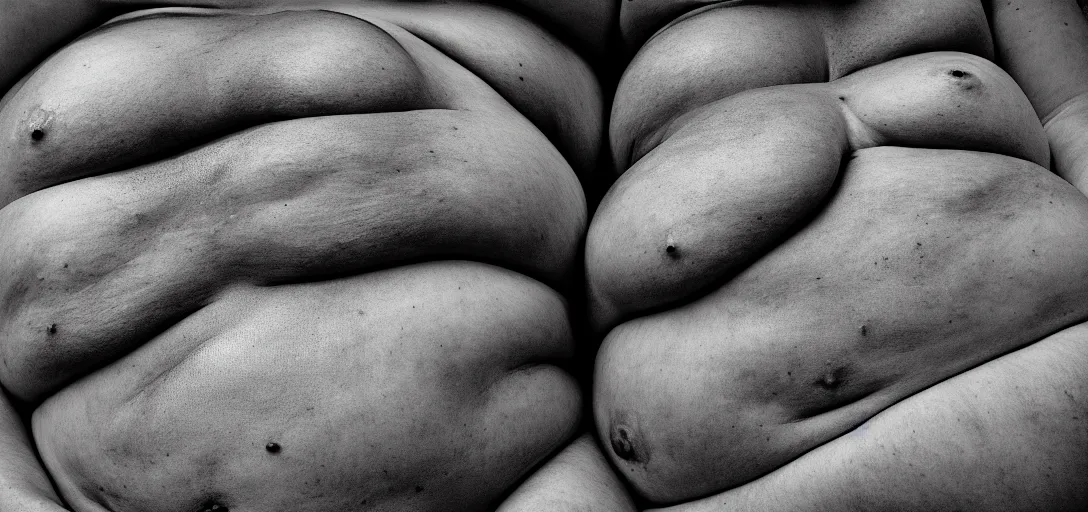 Prompt: a landscape photograph of a view of voluminous rolls of flesh, folds of belly flab, skin, veins, bruises, scabs, warts, acne, highly detailed, very intricate details, wide angle lens, depth of field, even lighting