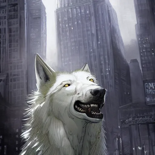 Prompt: a white wolf wearing a suit , dramatic lighting, cinematic, establishing shot, extremly high detail, photorealistic, cinematic lighting, artstation, style by James Gurney,