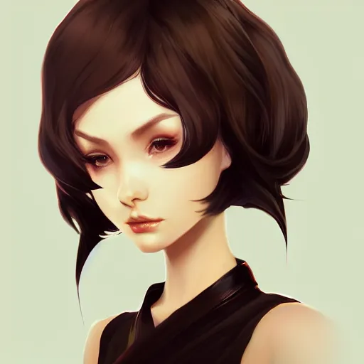 Prompt: , a beautiful woman with dark brown hair wearing a black dress, fantasy, by lois van baarle, Ilya Kuvshinov, Stanley Artgerm Lau, WLOP, Rossdraws, trending on artstation,