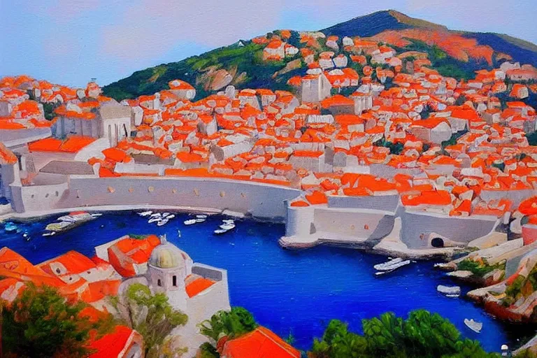 Image similar to dubrovnik, oil painting, oil in canvas, old painting, brushstrokes