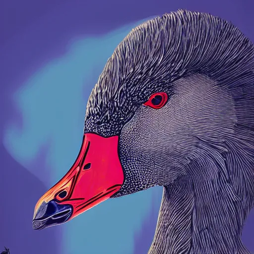 Image similar to portrait of an ethereal greylag goose made of blue and red light, divine, cyberspace, mysterious, dark high-contrast concept art