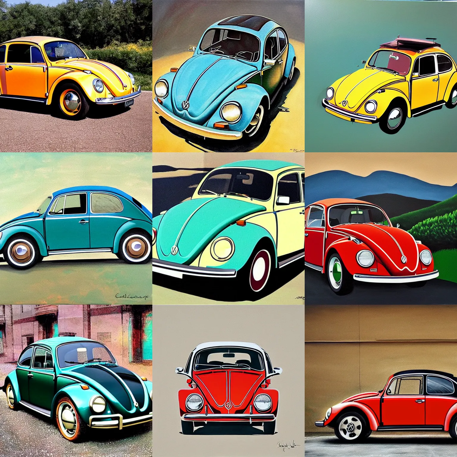 Prompt: painting of a 1970 vw beetle painted by michelangelo