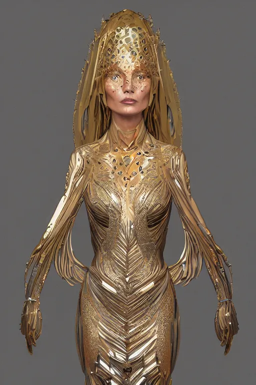 Image similar to a highly detailed metahuman render portrait of an alien goddess kate moss in iris van herpen dress schiaparelli in diamonds and jewelry in style of alphonse mucha trending on artstation made in unreal engine 4