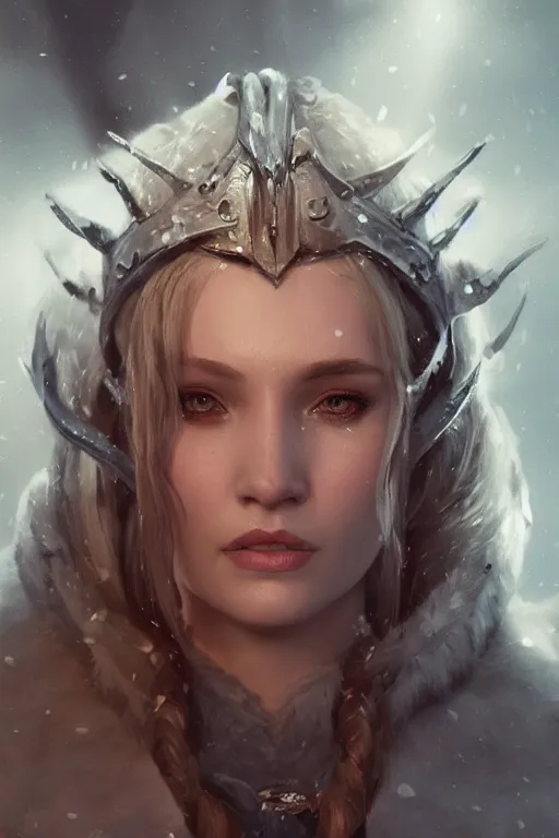 Image similar to portrait, ice viking queen, dramatic lighting, cinematic, establishing shot, extremly high detail, foto realistic, cinematic lighting, post processed, concept art, artstation, matte painting, style by eddie mendoza, raphael lacoste, alex ross