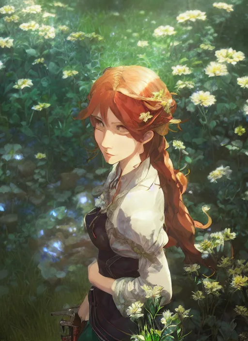 Prompt: a portrait of the emerald herald in the garden, intricate, tone mapped, ambient lighting, highly detailed, digital painting, pixiv, concept art, sharp focus, by makoto shinkai and akihiko yoshida and hidari and wlop