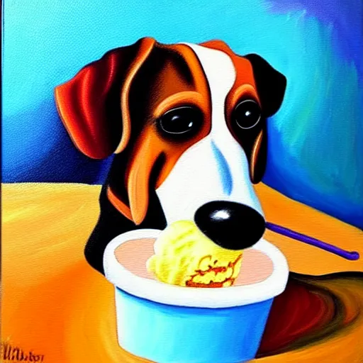 Image similar to painting of a dog eating ice cream