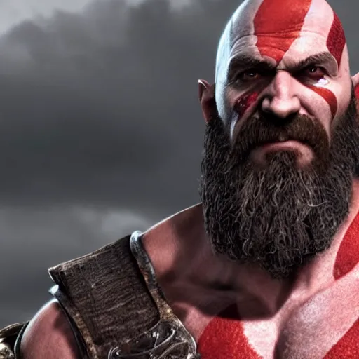 Image similar to Kratos from God of War 4 , 8k hyper-realistic