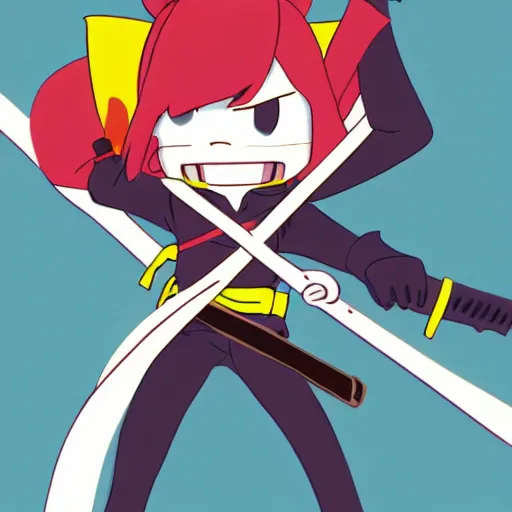 Image similar to skater character with katana in hands, cartoon stylised proportions by hiroyuki imaishi 今 石 洋 之 gainax studio trigger and yoh yoshinari animation art