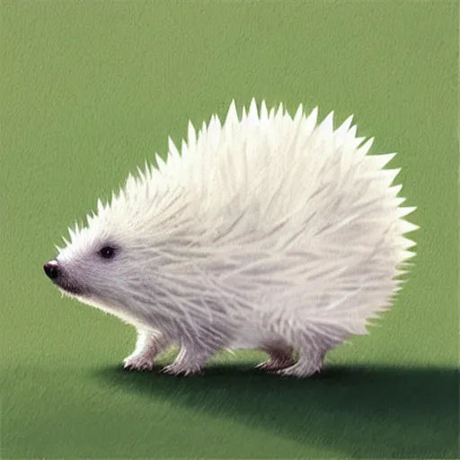 Image similar to A cute mini white hedgehog walking calmly through the field, ilustration art by Goro Fujita