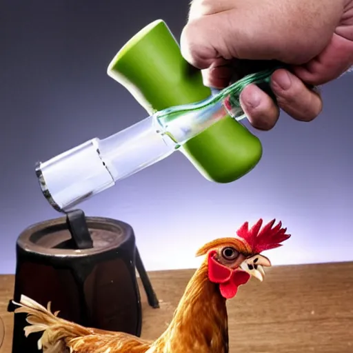 Image similar to photo of a chicken ripping a bong, chicken ripping a bong hit