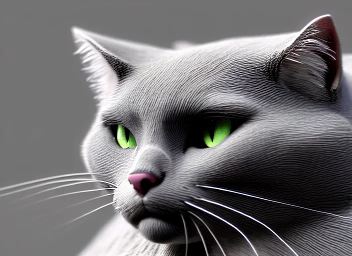 Prompt: hyperrealism, detailed textures, photorealistic 3 d render, a beautiful grey coloured cat with medium hair length, one million lave rivers, sharp focus, ultra realistic, ultra high pixel detail, cinematic, intricate, cinematic light, concept art, illustration, art station, unreal engine 8 k