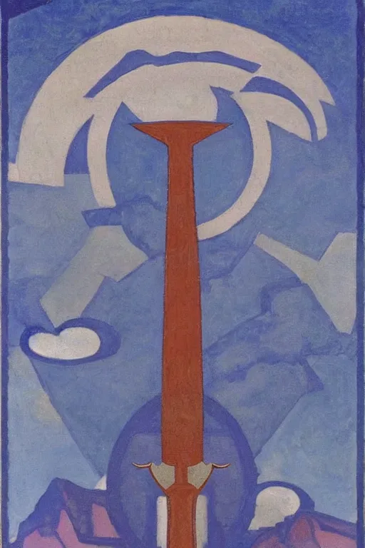 Image similar to thor with mjollnir, marvel, artwork by nicholas roerich,