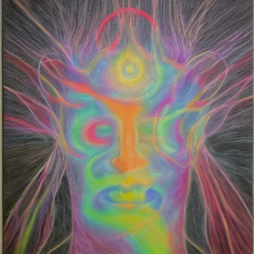 Image similar to psychedemia conference, chalk on canvas