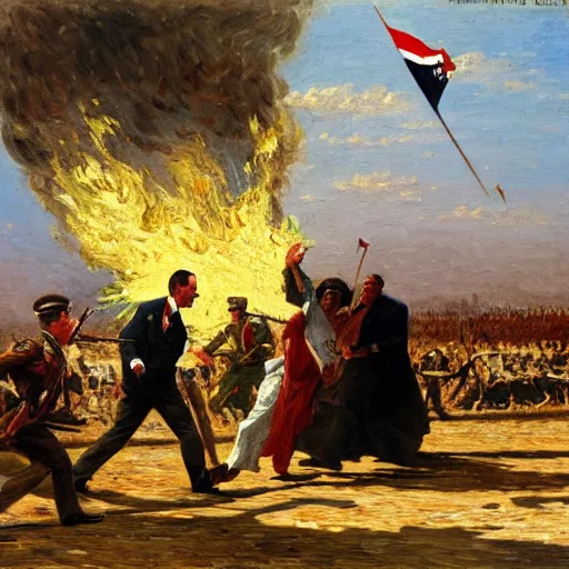 Prompt: George H.W. Bush destroys Iraq, oil on canvas, 1883