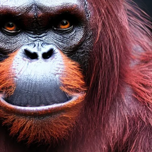 Prompt: demonic balrog orangutan, close up of face, uh oh stinky