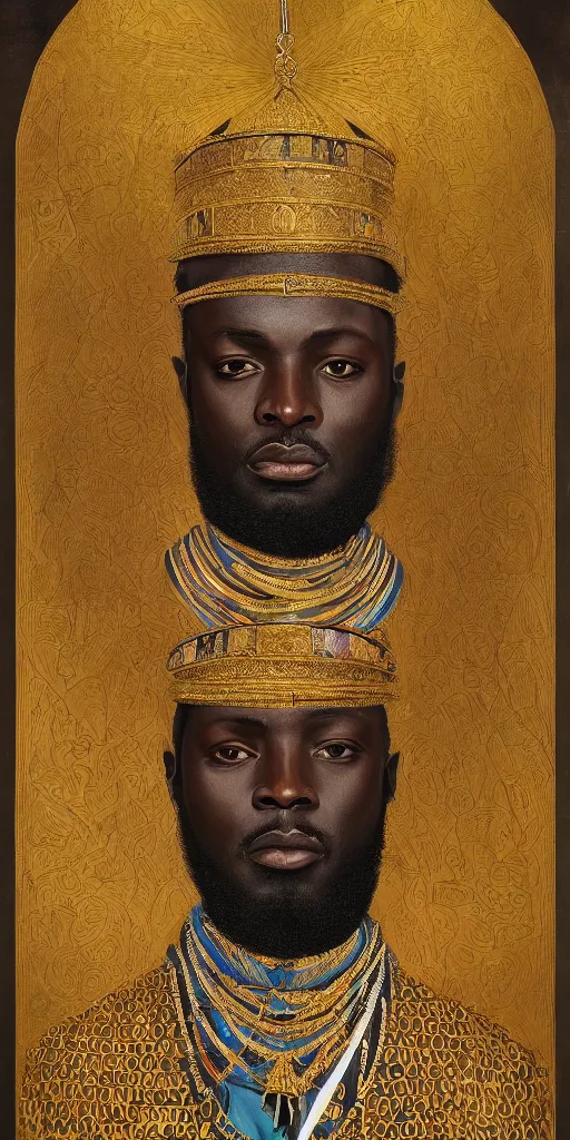 Image similar to a stunning and noble highly detailed romantic period style portrait of Mansa Musa by Josep Tapiró Baró, trending on artstation, oil painting masterpiece, symmetry, African iconography