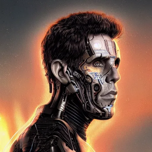 Image similar to ben stiller cyborg, symmetrical, highly detailed, futuristic, high resolution, trending on artstation