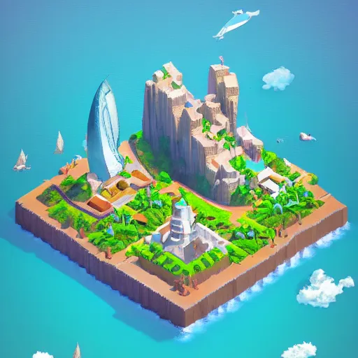 Image similar to isometric island in the sky, isometric invironment, 3d art, amazing detail, artstation