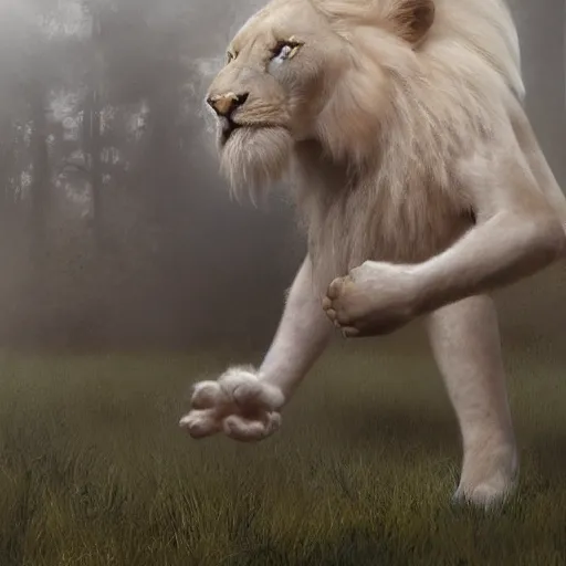 Prompt: a beautiful award winning commission of a fit male anthro albino lion dressed in soccer outfit,digital art,art by greg rutkowski,character design by charles bowater,ross tran,photorealistic,highly detailed,detailed face,4k,dramatic,deviantart,artstation