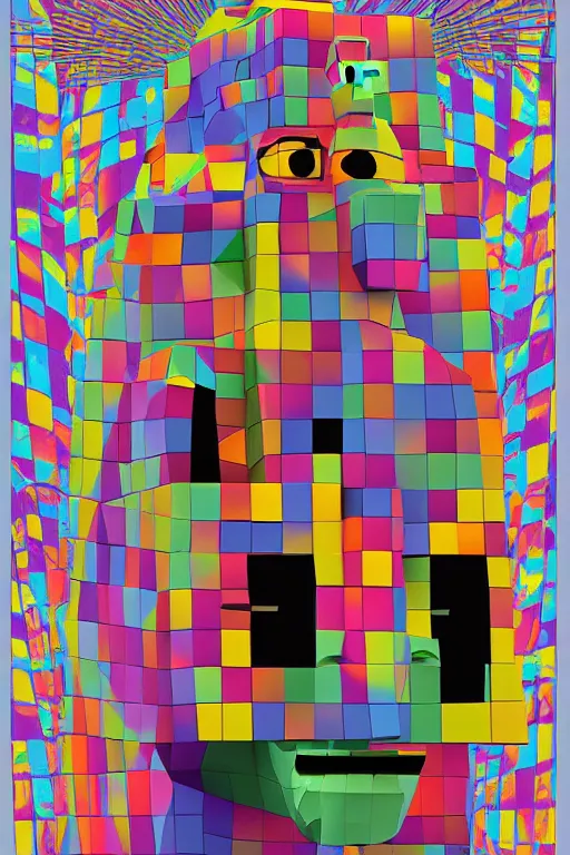 Image similar to cubist moai statue cutout digital illustration cartoon colorful beeple