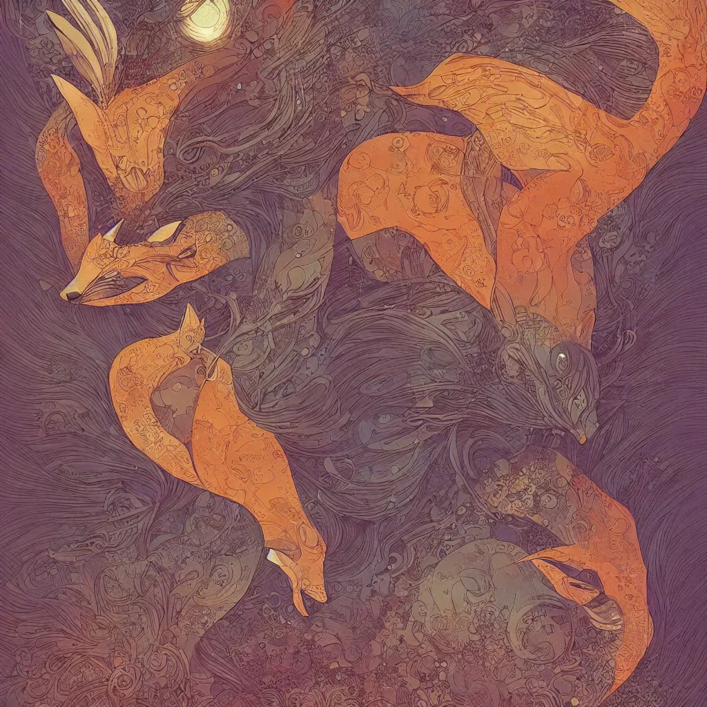 Image similar to one fox face by moebius and victo ngai