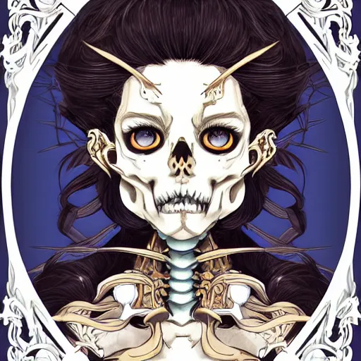 Image similar to anime manga skull portrait young woman skeleton, intricate, regal, angel, stormy elegant, highly detailed, digital art, ffffound, art by JC Leyendecker and sachin teng