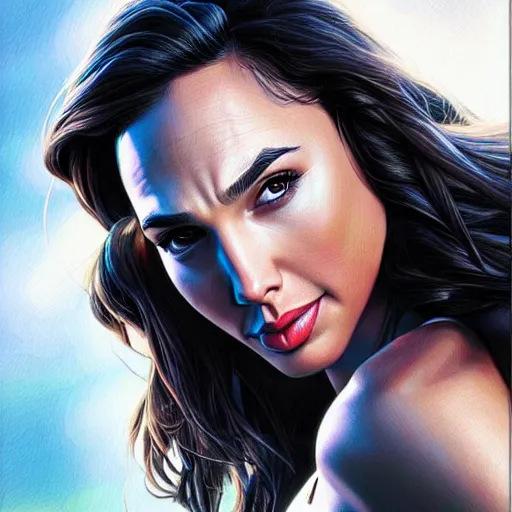 Image similar to gal gadot in the style of stefan kostic, realistic, full body, sharp focus, 8 k high definition, insanely detailed, intricate, elegant, art by stanley lau and artgerm