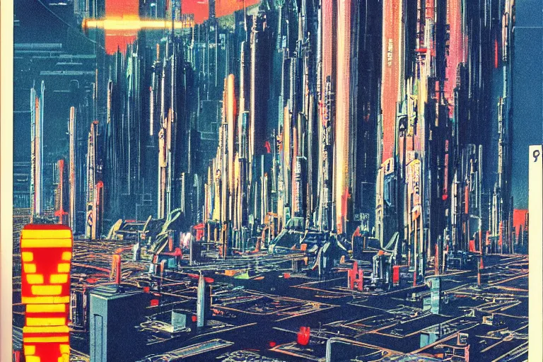 Image similar to 1979 OMNI Magazine Cover depicting a monestary overlooking Neo-Tokyo. Cyberpunk Akira style by Vincent Di Fate