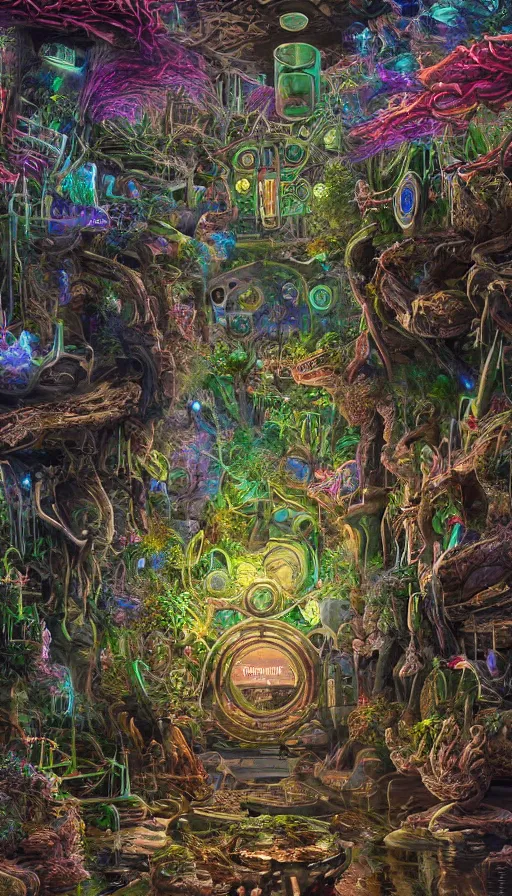 Image similar to a beautiful hyperdetailed highly detailed nature shrine by denise scott brown, thermal vision neon signs nature elysian forest universe cgsociety apocalyptic tron wilderness synthwave alien extraterrestial steampunk earth gem uv light cyberpunk crystal meadow azeroth san andreas tokyo liberty city, archdaily, wallpaper, highly detailed, trending on artstation.